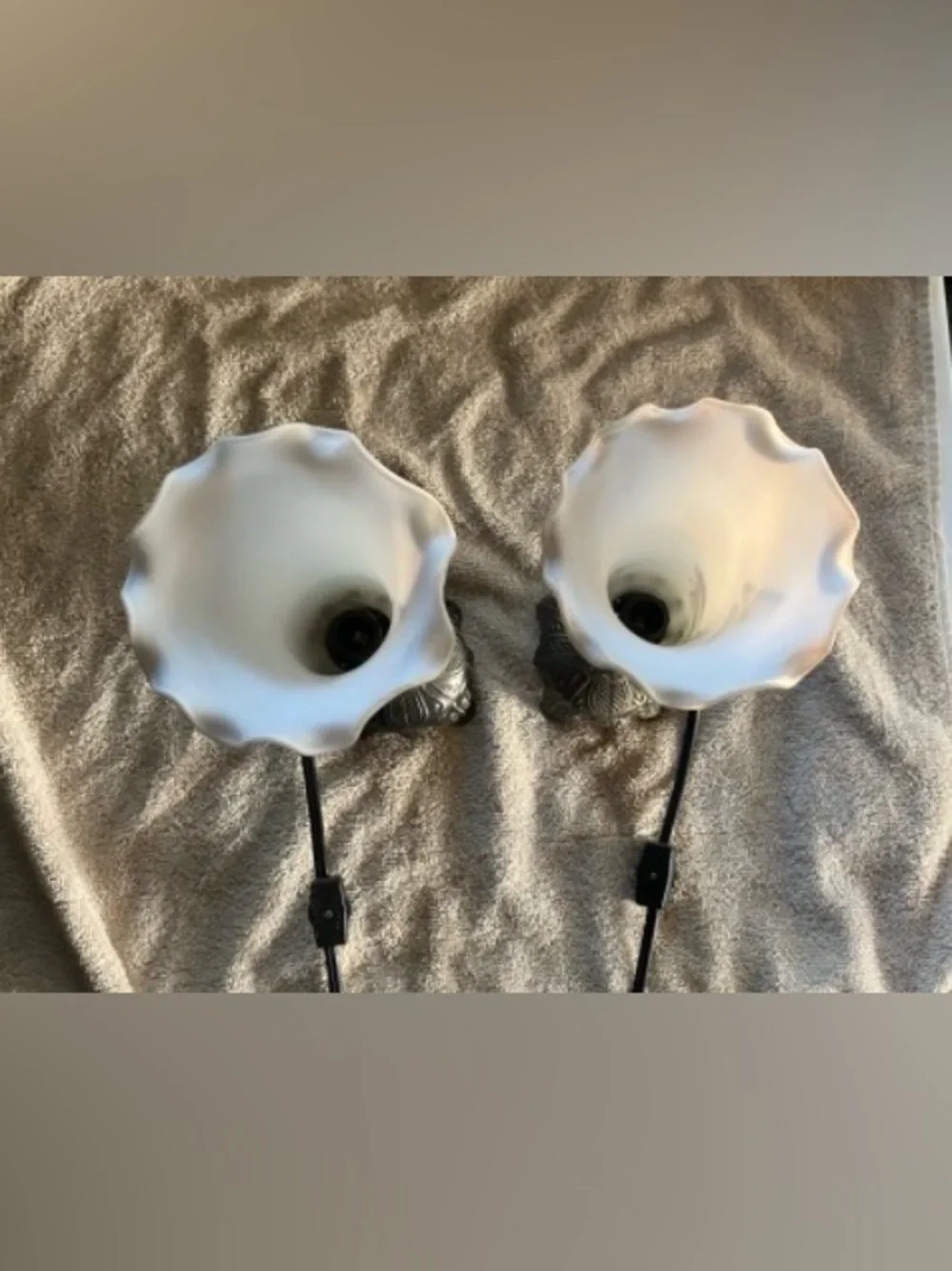 Pair Hand-Painted Vintage Blue Floral Butterfly Frosted Glass Table Lamps